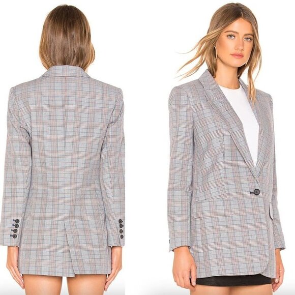 NWT Equipment Jeanne Longline Blazer Blue Glen Plaid One Button Wool-Blend 8 - Picture 3 of 13